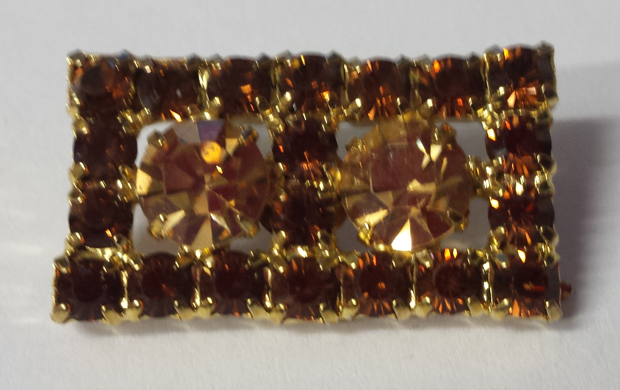 Dazzling Rectangular Rhinestone Button Amber with Gold Backs - 1 1/8 inch by 5/8 inch #Daz0020